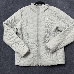 Under Armour Jacket Womens Large Gray Quilted ColdGear Puffer Full Zip Logo